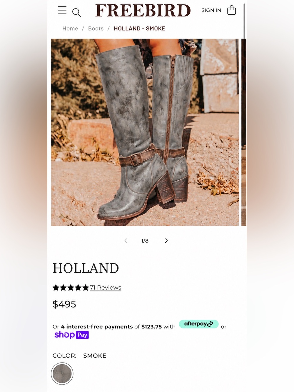 FREEBIRD Holland Smoke Tall Leather Heeled Boots Size 6 BNIB Sold Out Color